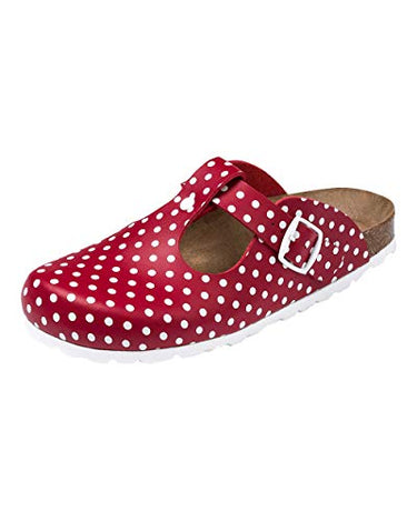 CLINIC DRESS Clog - Clogs Damen bunt. Schuhe für Krankenschwestern, Ärzte oder Pflegekräfte rot/weiß, gepunktet, Polka Dots 39 im Sale